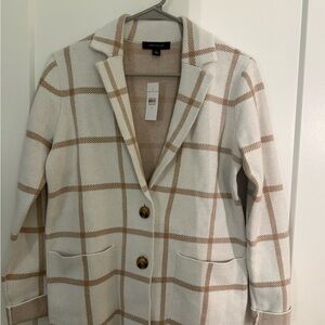 Ann Taylor Women's Beige and White Checkered Blazer